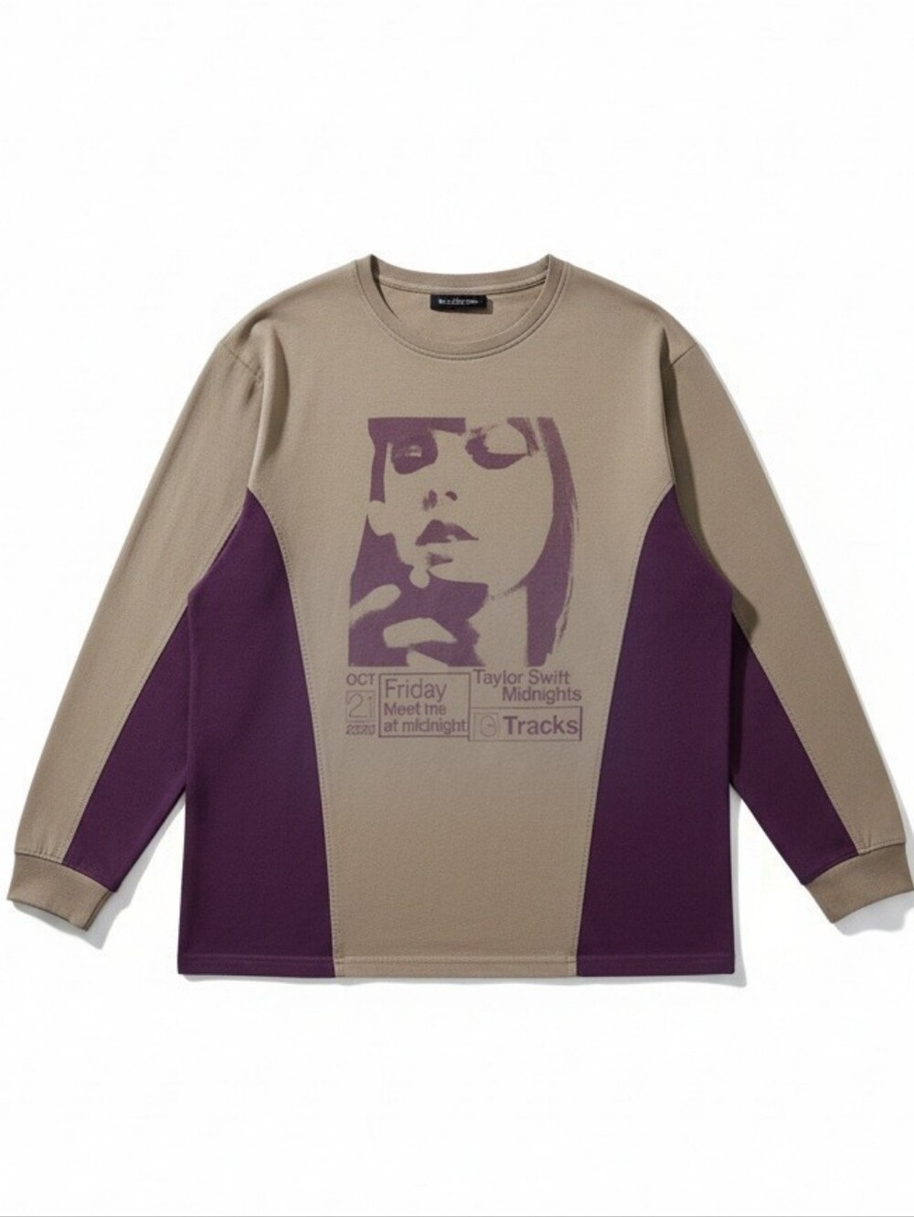 Taylor Swift Midnights Album Merch Long Sleeve Shirt Tan Purple Eras Size L